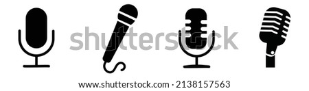 Set of mics black and white editable vector silhouette singer music and instrument vocal cover songs mic with code