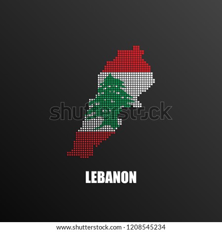 Vector illustration of abstract halftone map of Lebanon made of square pixels with Lebanese national flag colors for your graphic and web design