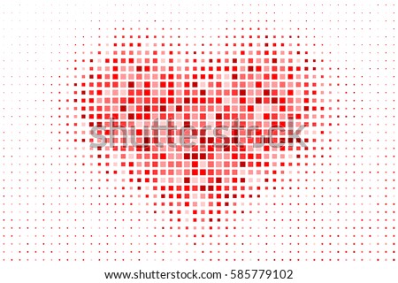 Pixelated heart pattern as a background. Red heart with halftone effect for your design