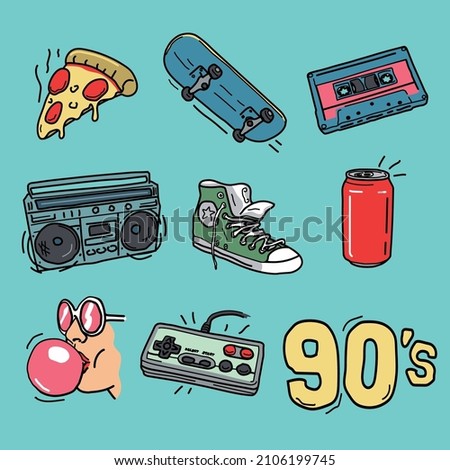 Retro clipart 90`s. Cartoon style.