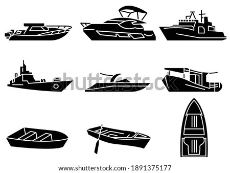 Solid icons set of transportation,Boat,vector illustrations