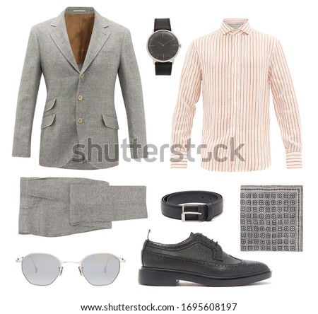 Similar – Image, Stock Photo Man in trendy outfit and sunglasses on blue background