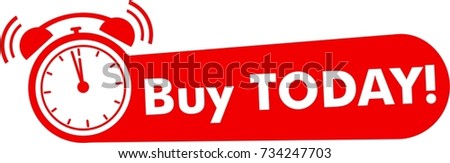 Buy today flat, red logo with alarm clock
