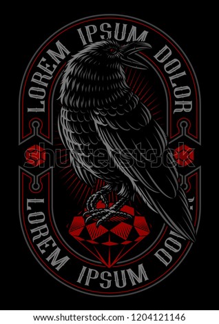 Vector illustration of raven on the ruby. Text is on the separate group.