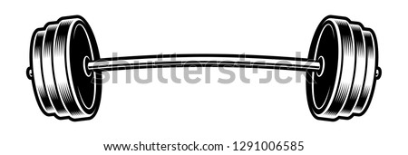 Black and white illustration of a barbell, isolated on the white background.