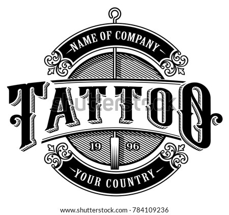 Vintage tattoo lettering illustration. Tattoo design, logo template, shirt graphic. Text is on the separate layer. (VERSION FOR WHITE BACKGROUND)