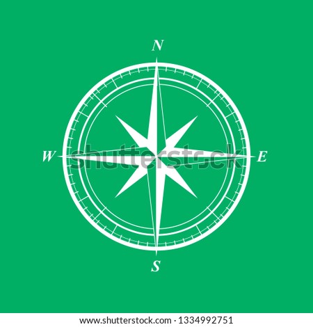 Vector illustration of compass for navigation education. Simple flat vector icon.