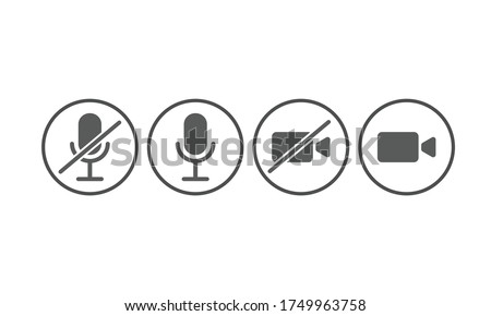 illustration of mic and video icon for mute, unmute, on and off. Symbol for communication mobile apps and web design button.