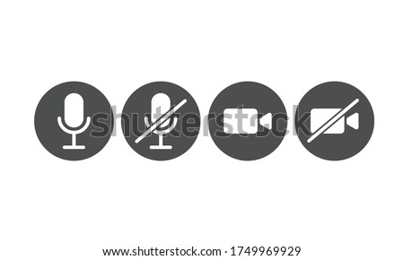 illustration of mic and video icon for mute, unmute, on and off. Symbol for communication mobile apps and web design button. line art