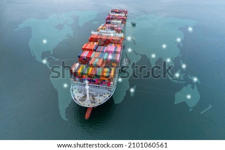 Aerial top view containers ship cargo business commercial logistic and transportation international import export by container freight cargo ship in the open seaport show ocean network on map. Zdjęcia stock © 