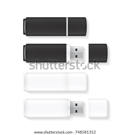 Vector USB Flash Drive isolated on white background. Black and white flash disks.