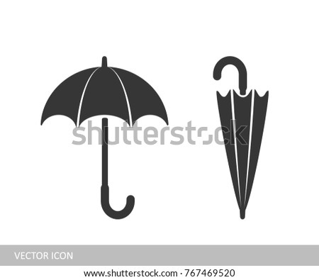 Umbrella icon. A set of open and closed umbrella icons in the style of flat design.