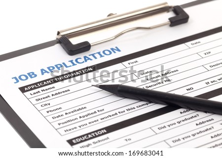 Job application form isolated on white background