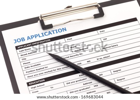 Job application form with pencil isolated on white background
