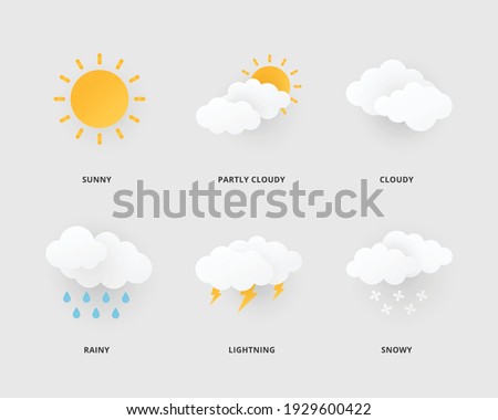 Weather icons. Weather icon in paper cut style. Vector illustration.