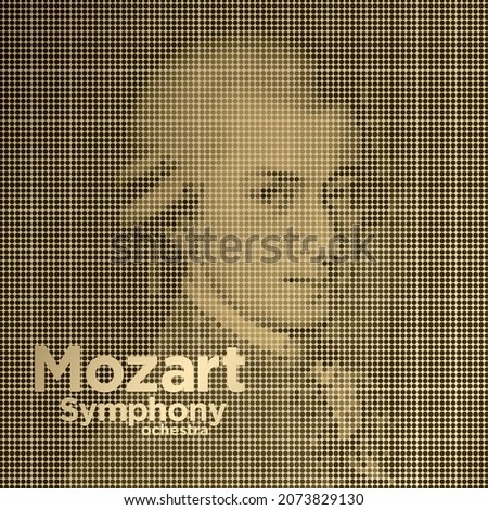 Wolfgang Amadeus Mozart Pixelated Portrait. Modern symphony orchestra posters, web banner, concert template. Vector Illustration.