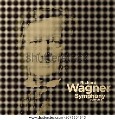 Richard Wagner pixelated portrait. Modern symphony orchestra posters, web banner, concert template. Vector Illustration.