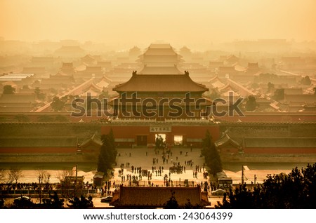 Imperial palace in Beijing view from above. China.