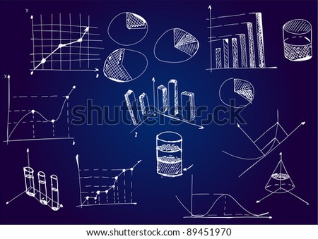 Mathematical diagrams and graphs on a blackboard