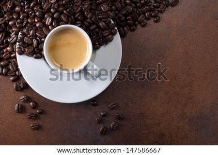coffee cup  and grain background brown rust