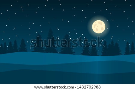 Night landscape in the background of the forest, the moon and the stars