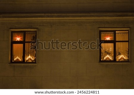 Similar – Image, Stock Photo Two illuminated windows