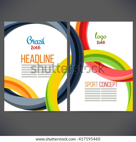Vector template design strips of colored rings and waves.Concept sport brochure, Web sites,page,leaflet, logo Brazil 2016 and text separately. Sport concept banners with symbols of sports competitions