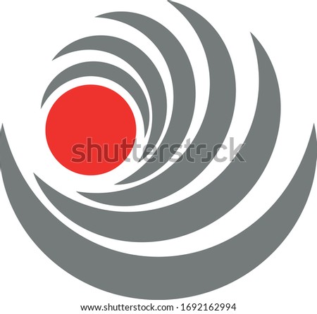 Stylish logo red sun and gray circle glow vector graphics