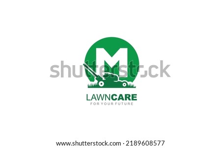 M logo lawncare for branding company. mower template vector illustration for your brand. Stok fotoğraf © 