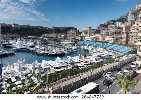Monte Carlo, Monaco - May 20, 2015: Preparations underway for the 2015 Formula One Monaco Grand Prix, as the principalities streets become a race circuit.