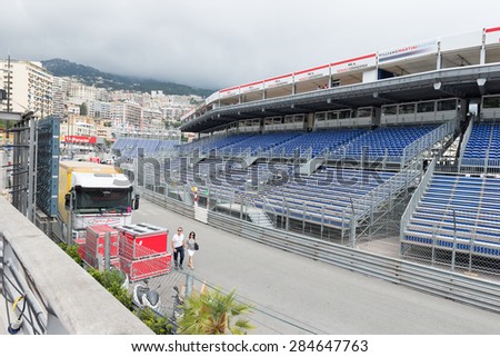 Monte Carlo, Monaco - May 19, 2015: Preparations underway for the 2015 Formula One Monaco Grand Prix, as the principalities streets become a race circuit.