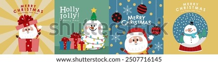 Merry Christmas and happy new year with Santa Claus and snowman. Holiday cartoon character in winter season. -Vector