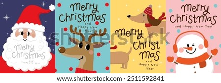 Merry Christmas and happy new year with Santa Claus, deer and dog. Holiday cartoon character in winter season. -Vector