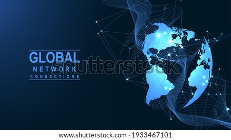 Global network connection concept. Big data visualization. Social network communication in the global computer networks. Internet technology. Business. Science. Vector illustration.