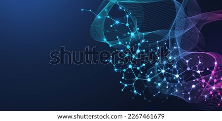 Molecular abstract structure and genetic engineering, healthcare and medicine background. Scientific research background. Wave flow, innovation pattern. Vector illustration