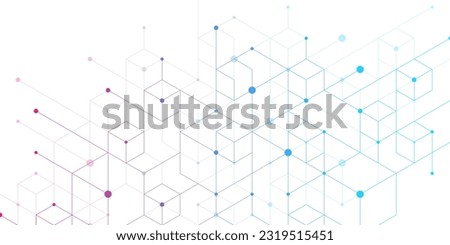 Modern technology vector illustration with square grid. Technology banner template cubes texture. Digital geometric abstraction with lines and dots