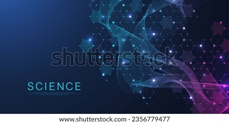 Molecular abstract structure and genetic engineering DNA. Healthcare and medicine background concept. Scientific research background. Wave flow. Innovation pattern. Vector illustration.