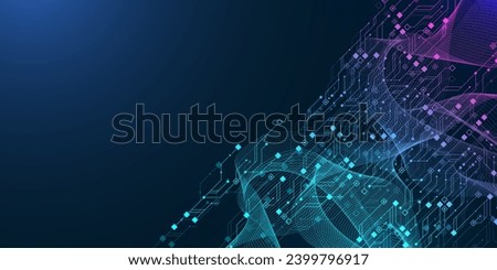 Modern technology banner template with circuit board texture. Quantum computer technologies concept. Technology connection digital data and big data concept.