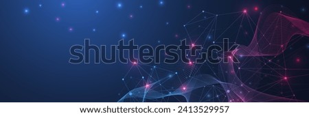 Vector connections of lines and dots. Technology banner template. Graphic abstract background communication. Minimal array with compounds lines and dots. Digital data visualization.