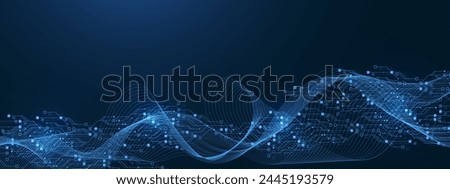 Quantum computer technologies concept. Futuristic blue circuit board background vector. Modern technology circuit board texture background design. Waves flow. Quantum explosion technology.