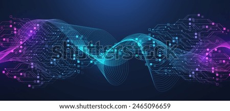 Artificial Intelligence with circuit electric line style. Digital futuristic machine learning design. AI sign for graphic design, logo, website, social media, mobile app, UI. Vector illustration