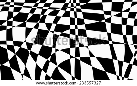 Black and white abstract background, made of irregular alternating shapes, looking like a distorted chessboard 