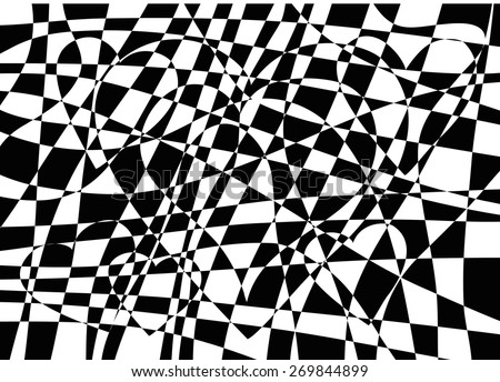 Black and white abstract background, made of irregular alternating shapes of hearts, looking like a distorted chessboard