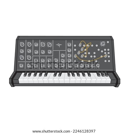 Korg MS-20 Korg Polysix Metal Gear Solid: The Legacy Collection Korg Mono, Poly Sound Synthesizers, Arp Instruments, piano, digital Piano, midi. Vector Illustration on isolated white background.
