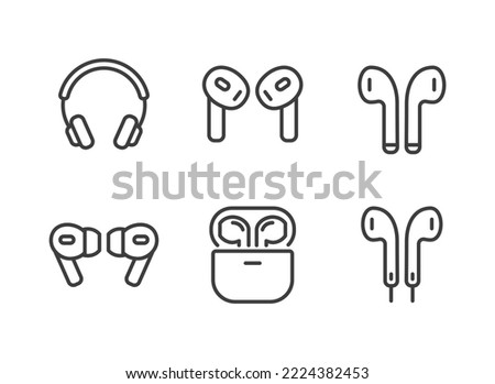 Earphones earbuds headphones headset line icon set 