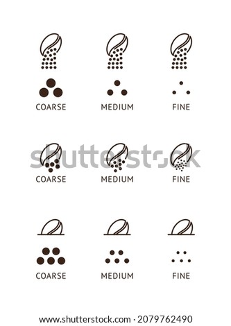 a set of coffee icons of different grinding coarse medium and fine