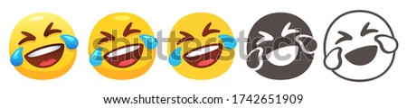 ROFL emoji. Rolling on the Floor Laughing, funny to tears emoticon and tears of joy yellow face flat vector icons set