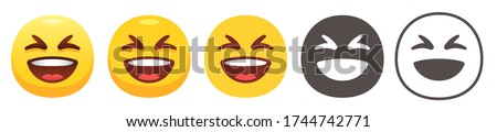 Grinning squinting emoji. Laughing face emoticon flat vector icon set