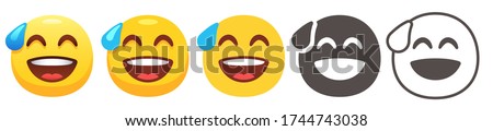 Grinning emoji with sweat drop. Don't funny, awkward joke or embarrassed laughing emoticon vector flat icon set