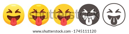 Squinting face with tongue. Taunting emoji, show tongue out flat vector emoticon icon set